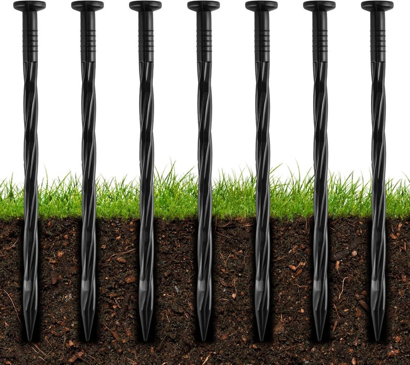 DharBnt 100Pcs 8-Inch Plastic Landscape Edging Spikes, Spiral Anchoring Nails for Weed Barrier, Paver Edging, Landscape Edging, Artificial Turf, Grass Pathways, and More - Image 1